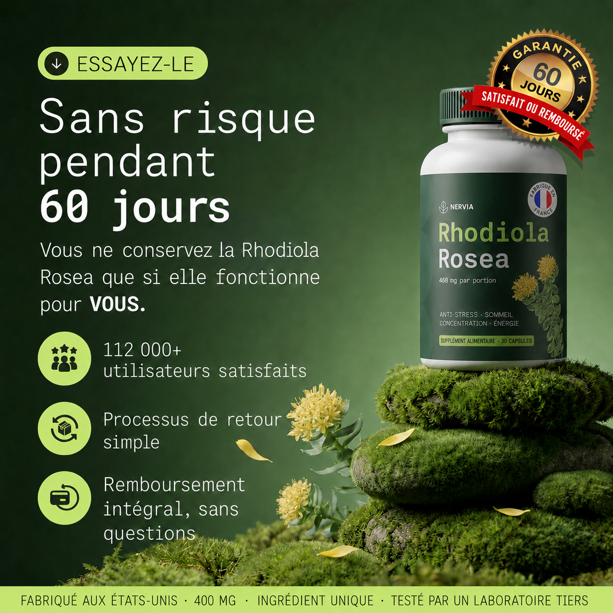 Rhodiola Rosea Nervia™ - Adaptogène naturel - mieux gérer le stress, l’énergie et les ballonnements